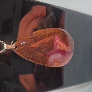 Pink and Orange Dragon Vein Agate Pendant Necklace (Natural Stone)